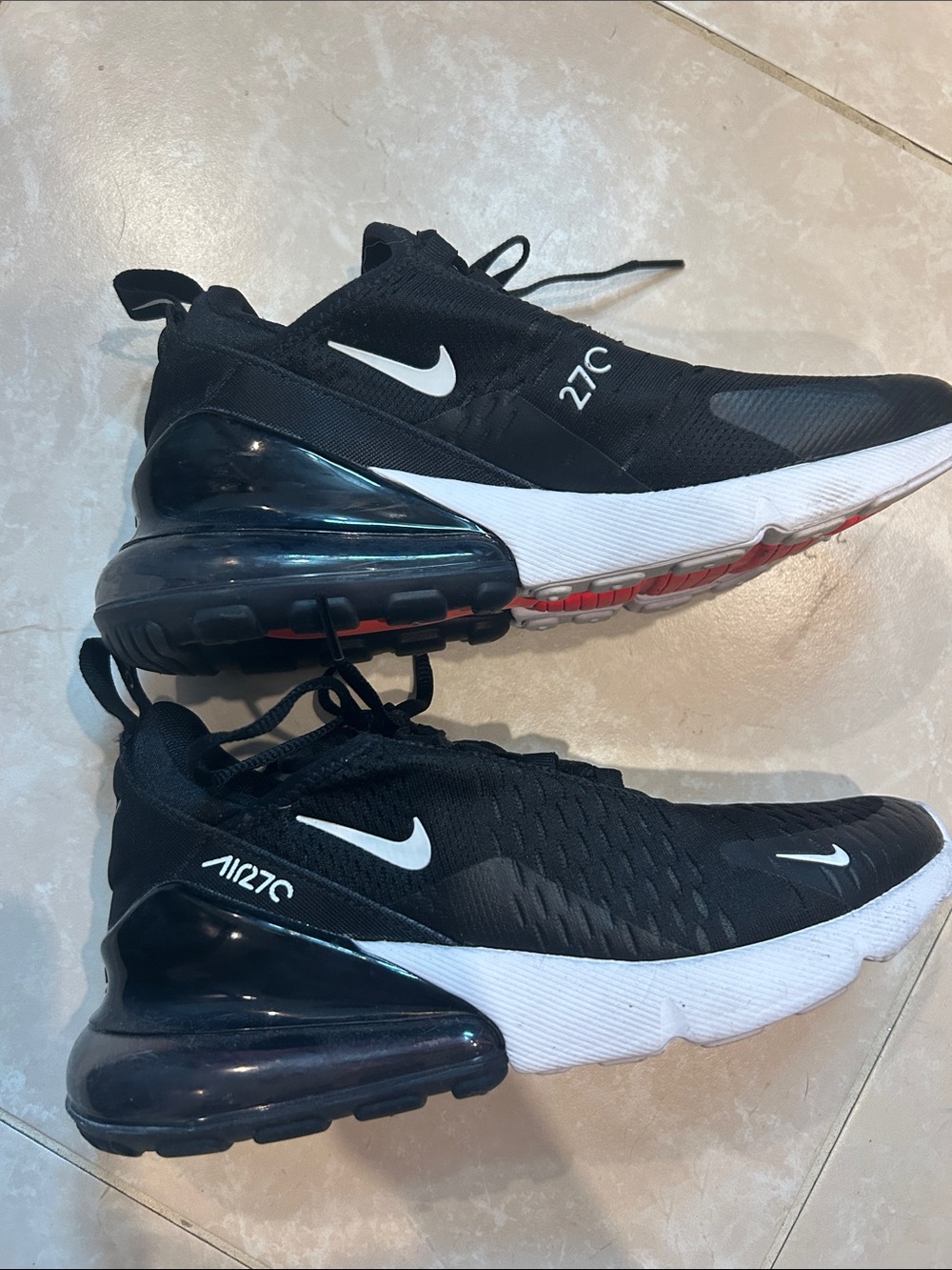 Nike Air Max 270 Kids' Sneakers - Black/White with Red Outsole